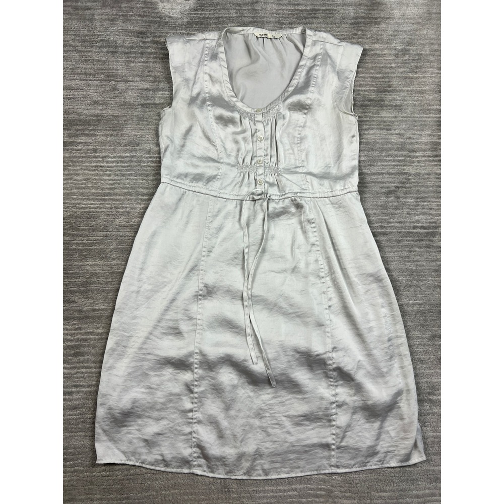 Old Navy Dress Womens Small Silver Satin Empire Waist Sleeveless Button Front